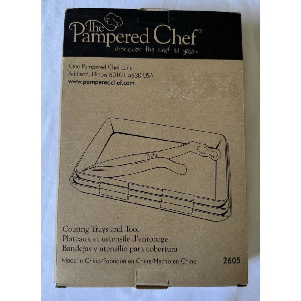 Pampered Chef Coating Trays and Tool Set #2605 New In Box - 3 Trays + Tongs